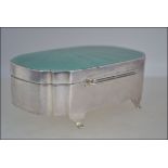 A very good silver casket with engine turned enamel hinged lid in green .