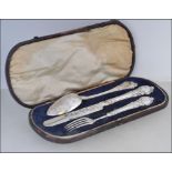 A good silver hallmarked cased knife, fork and spoon set by Joseph Gloster, Birmingham,