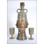 A large studio pottery two part drinks urn with goblets for the 1977 Silver Jubilee of Queen