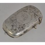An unusual Victorian silver plated match vesta, sovereign holder and stamp holder case.