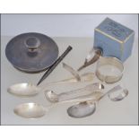 A collection of silver hallmarked / 925 items to include napkin ring cased,