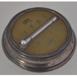 A silver hallmarked desk top thermometer of circular form bearing marks for Birmingham 1908.