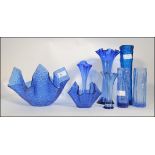 Mixed group of blue studio glass in the retro vintage style to include Ravenshead ,