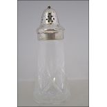 A cut glass silver topped sugar shaker fitted with a removable twist off top H17cm