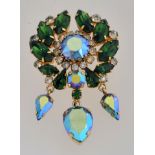 A large 1960s rhinestone brooch with pendant drops in the form of a wreath,