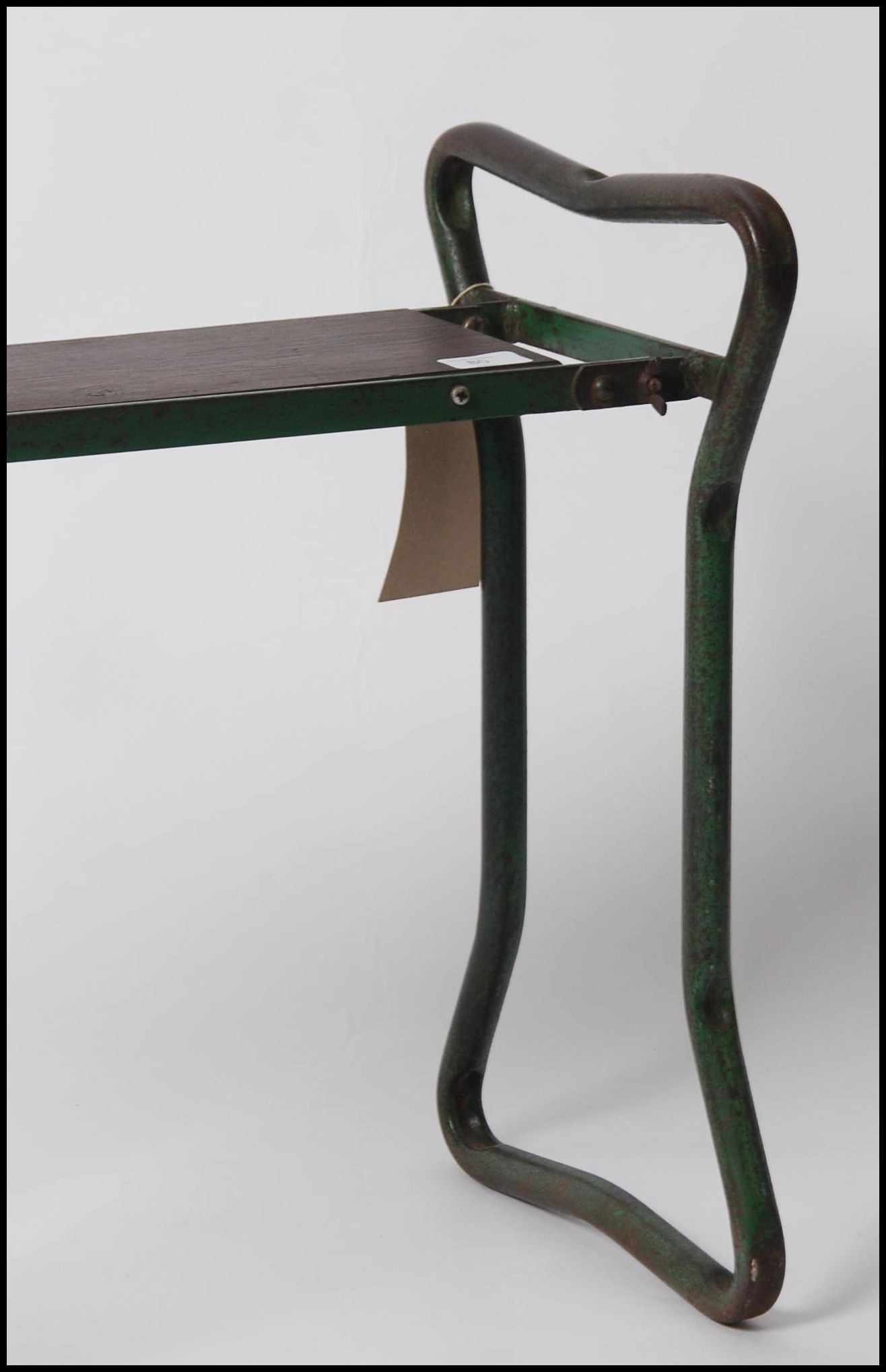 A vintage mid century 1950's tubular metal stool - bench seat having a polished pine plank seat - - Image 4 of 6