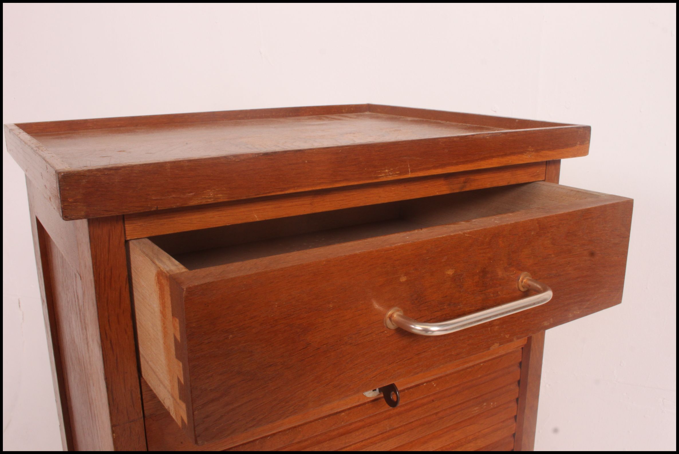 A 1940's /mid century oak Industrial office tambour filing cabinet system. - Image 4 of 7