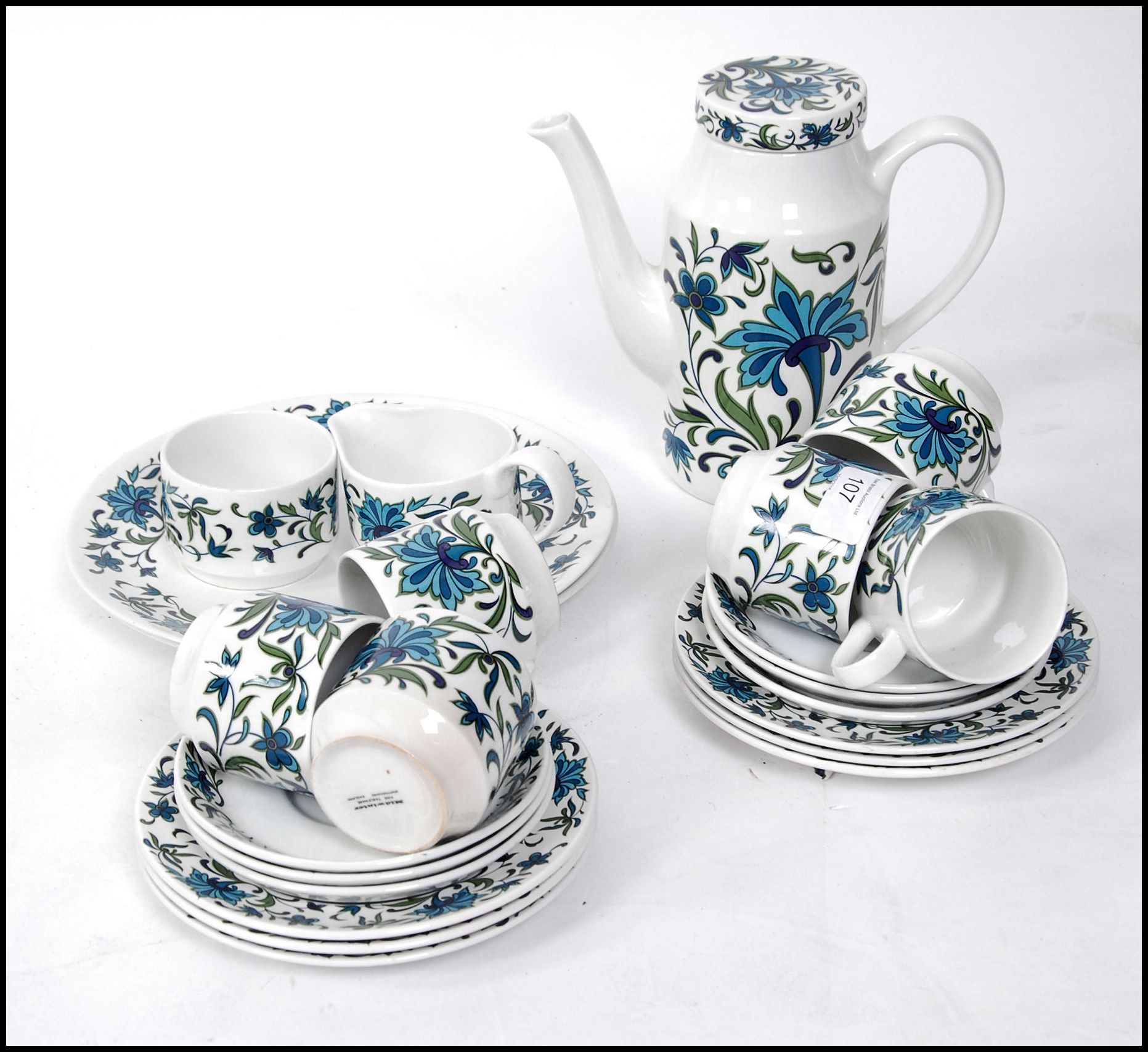 A 1960's Spanish Garden ceramic coffee service by Midwinter to include coffee pot, cups, saucers,