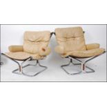 A stunning pair of 1960's Westnofa leather and tubular chrome sling chairs / armchairs possibly by