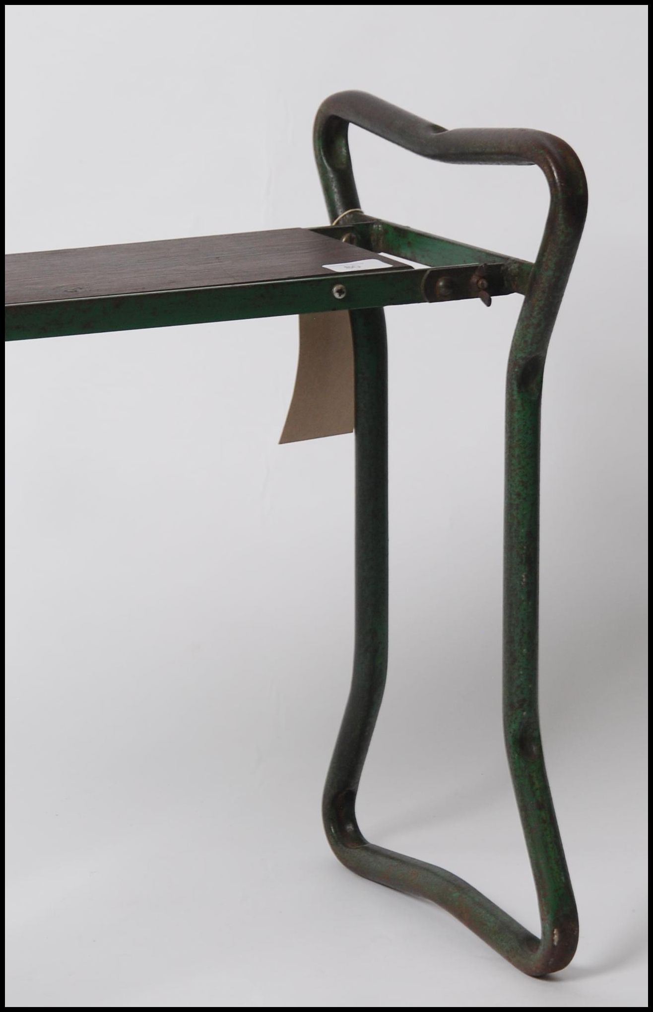 A vintage mid century 1950's tubular metal stool - bench seat having a polished pine plank seat - - Image 5 of 6