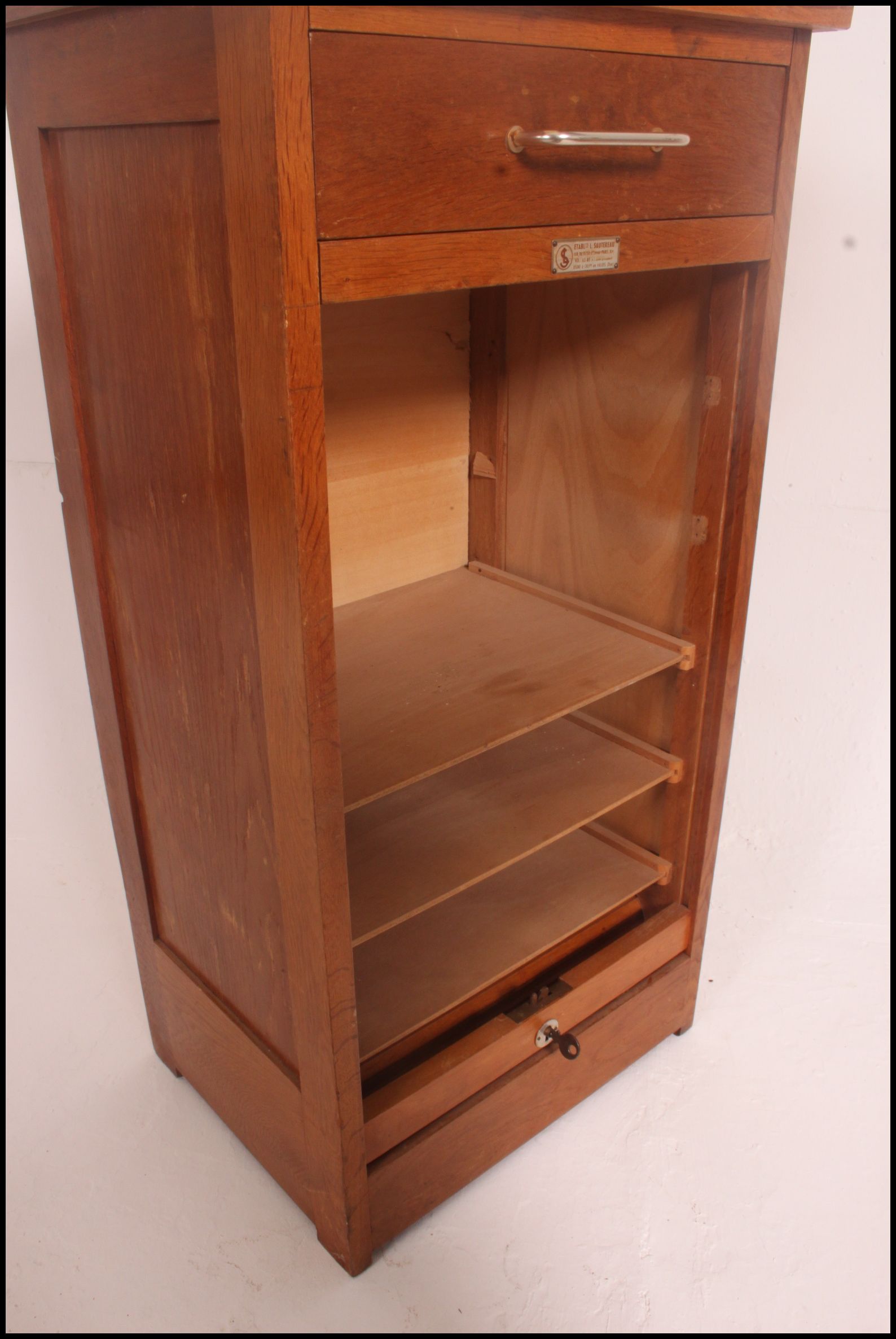 A 1940's /mid century oak Industrial office tambour filing cabinet system. - Image 6 of 7