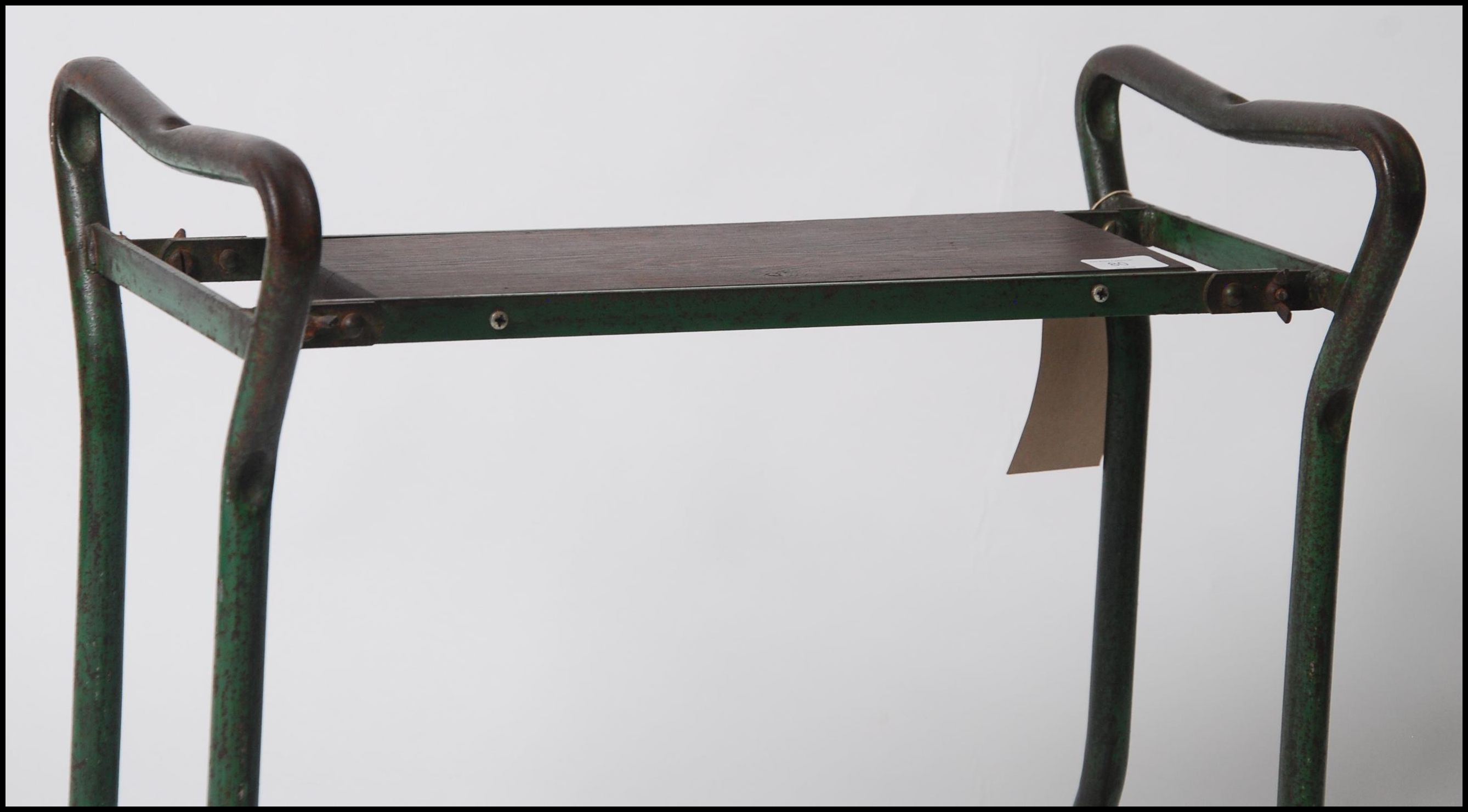 A vintage mid century 1950's tubular metal stool - bench seat having a polished pine plank seat - - Image 3 of 6