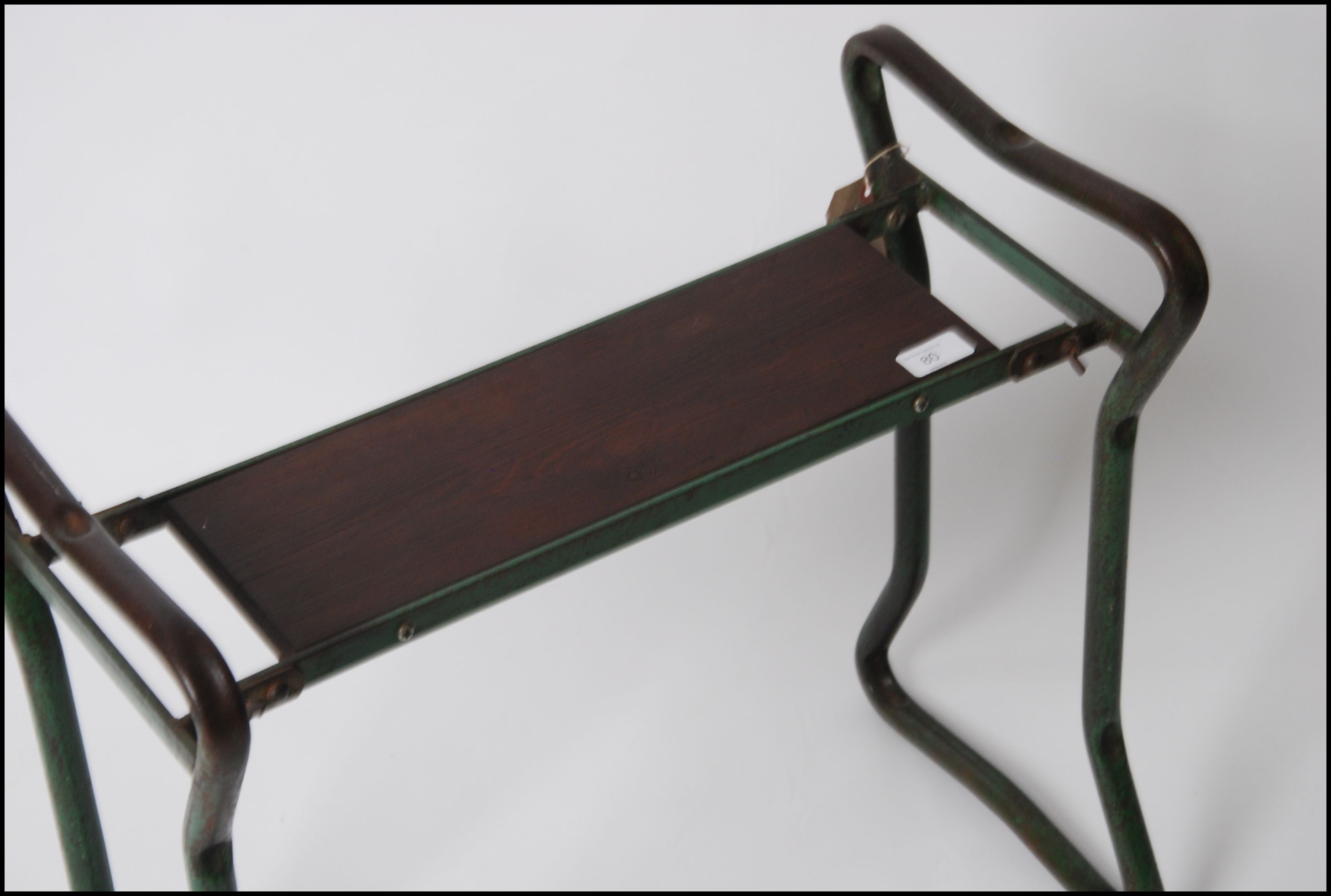 A vintage mid century 1950's tubular metal stool - bench seat having a polished pine plank seat - - Image 6 of 6