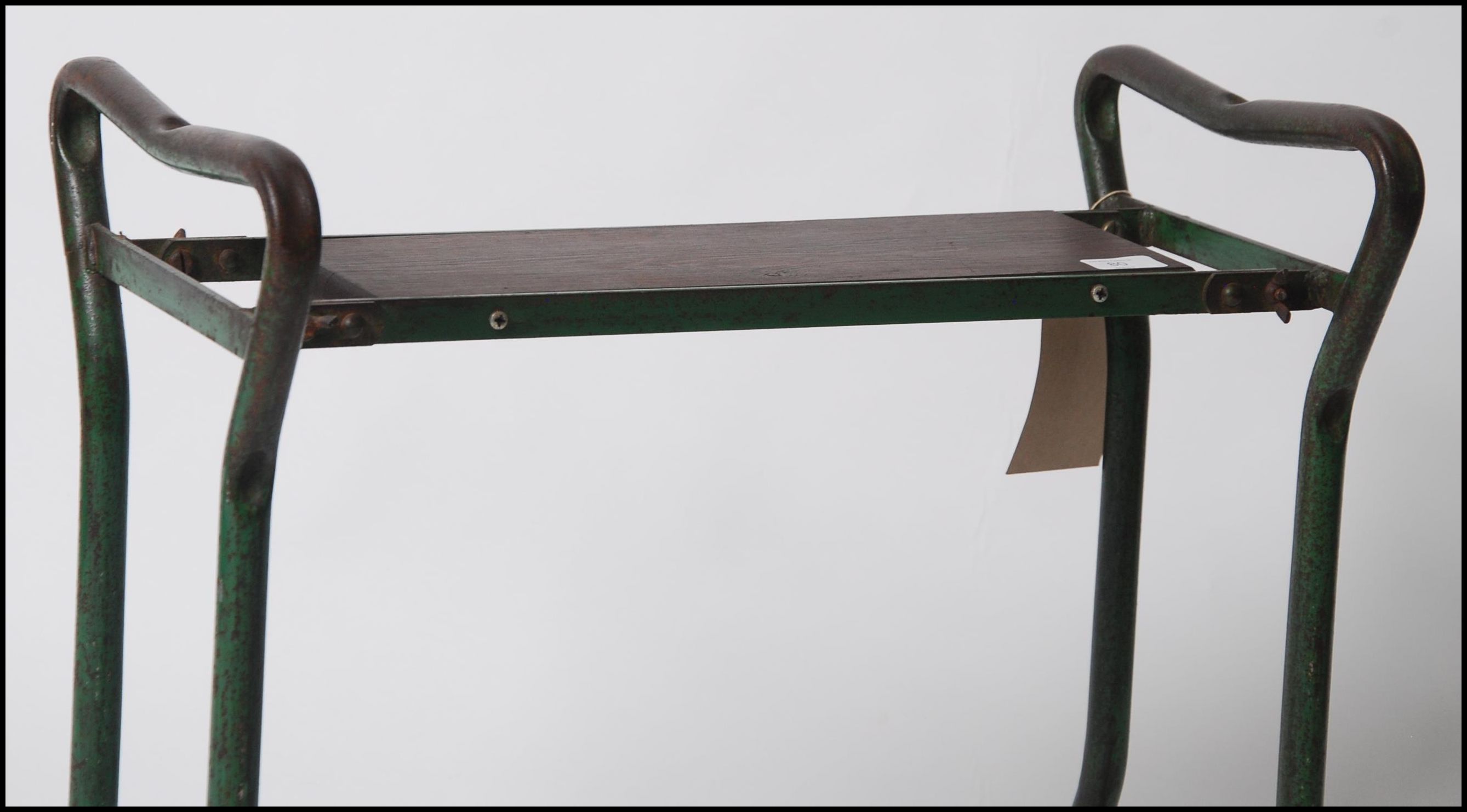 A vintage mid century 1950's tubular metal stool - bench seat having a polished pine plank seat - - Image 2 of 6