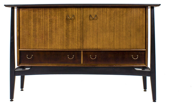 A 1970's G-Plan Librenza tola wood sideboard raised on an ebonised suspension set base with - Image 2 of 2