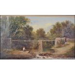 A 19th century oil on canvas painting of Snuffy Jacks Bridge / Half Penny Bridge Snuff Mills