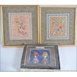 Two Chinese silk framed embroidery pictures one of a butterfly and flowers the other with bird and