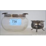 A silver collar hallmarked glass bowl ashtray by G W Lewis & Co,