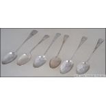A collection of 6 silver hallmarked teaspoons all with etched stems.