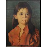 A large gilt framed retro kitsch print of a crying young girl signed by by Giovanni Bragolin (