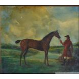 A 19th century oil on canvas painting of an equestrian - hunting scene.