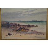 MAUD SALMON. A signed watercolour painting of a coastal scene being framed and glazed .