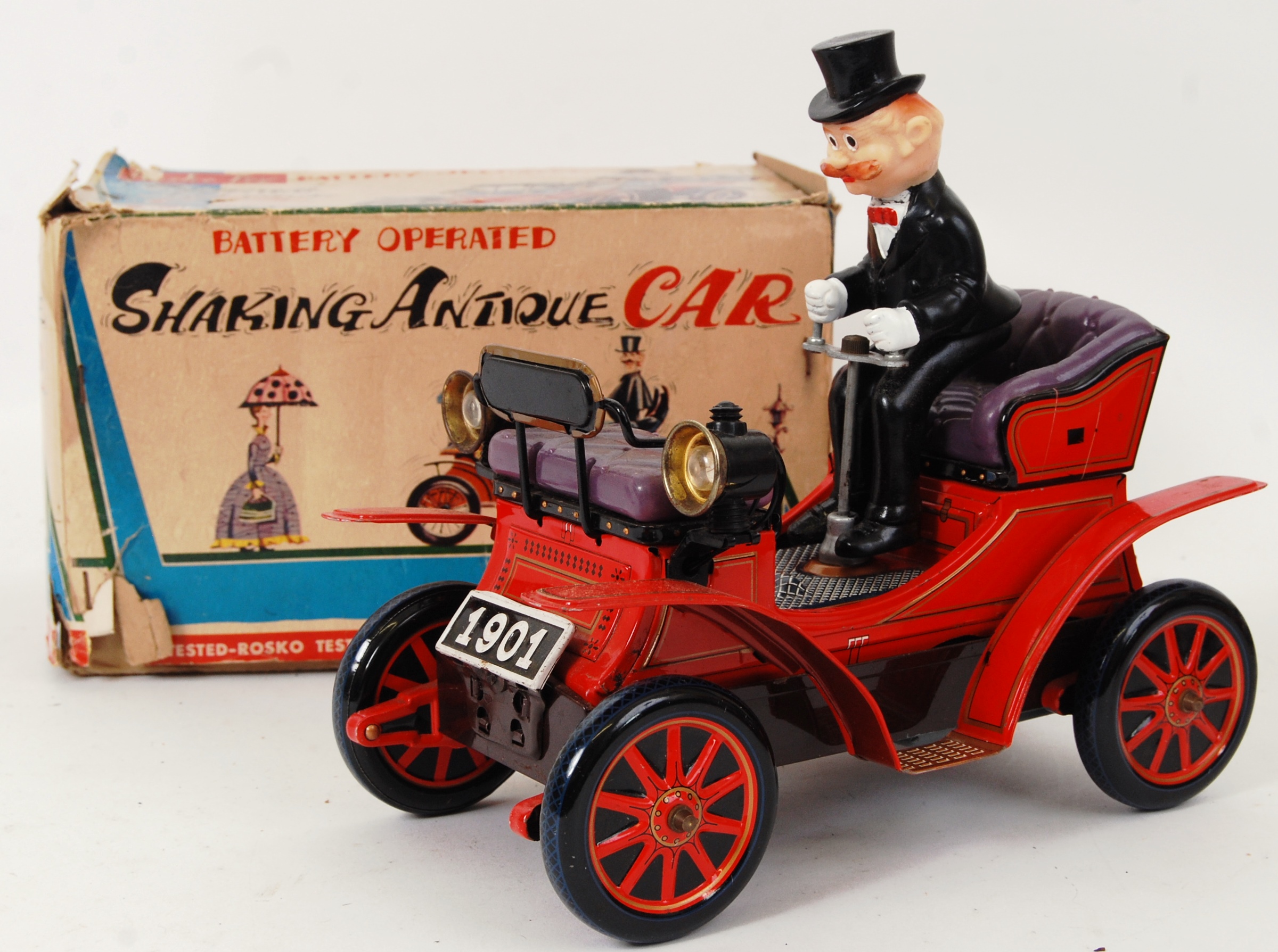 ANTIQUE TINPLATE CAR: An original vintage Rosko made 0118 ' Shaking Antique Car '. - Image 2 of 5