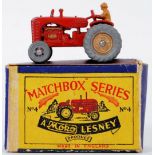 MATCHBOX MOKO LESNEY: A vintage Matchbox Moko Lesney diecast model No. 4 Massey Harris Tractor.