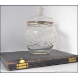 A silver and cut glass hallmarked collar biscuit barrel.