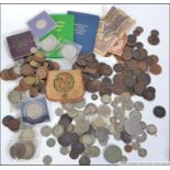 A collection of old bank notes and coins to include Great Britain Penny - 1858 Queen Victoria,