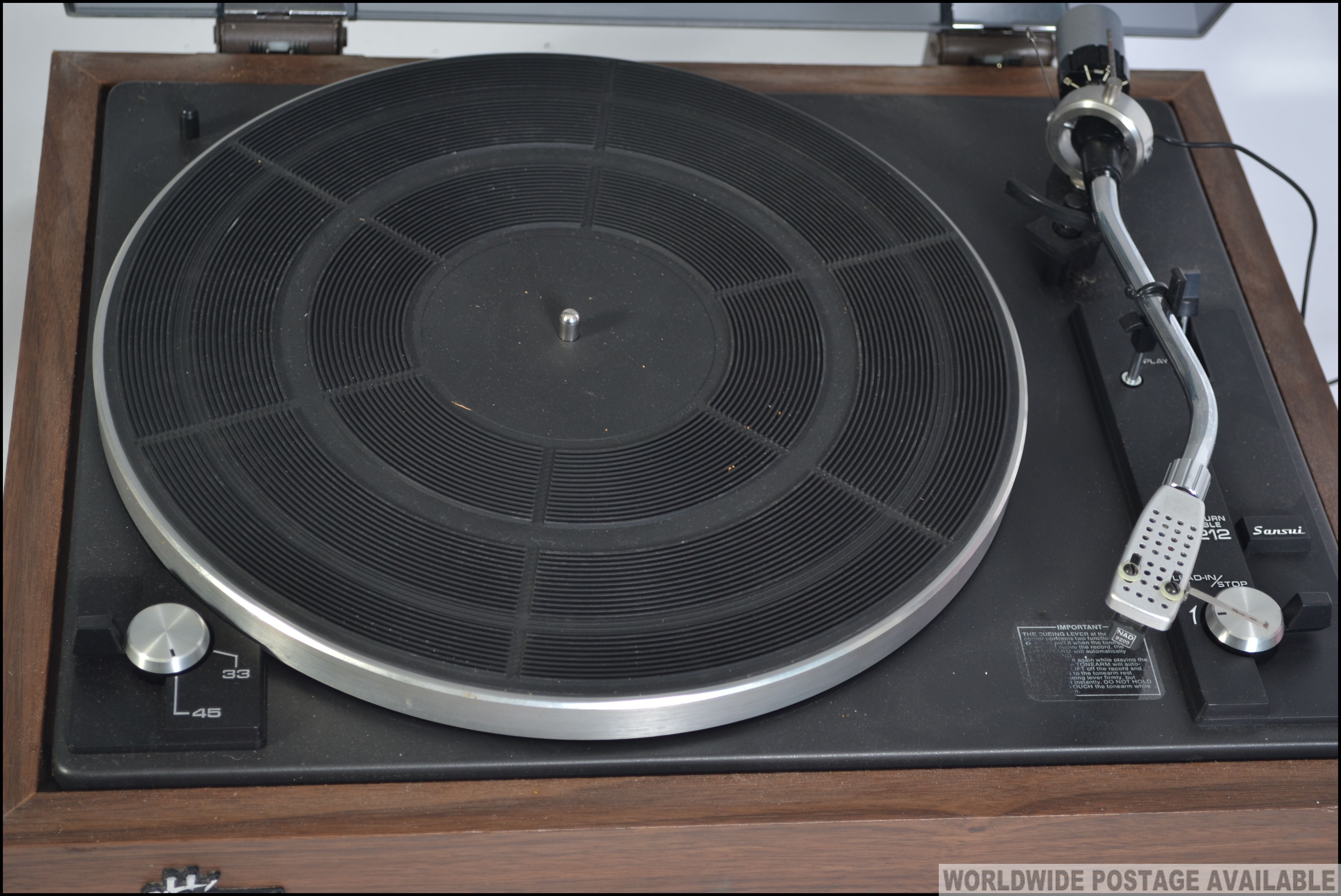 A retro 1970's teak cased with smoked lid Sansui SR - 212 belt drive auto-return turntable record - Image 2 of 5
