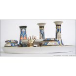 An early 20th century Art Deco Noritake dressing table set of oval tray, pair of candle sticks,