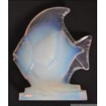 A Sabino opalescent glass model of an Angel fish in the manner of Lalique, on oval signed base.