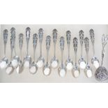 A set of 13 silver hallmarked teaspoons being marked to the verso ESm,