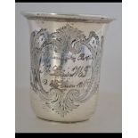 A Russian silver vodka cup maker's mark Luther and marked '84,