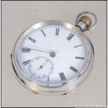 A silver cased crown wind pocket watch having subsiduary seconds dial with faceted hands and roman