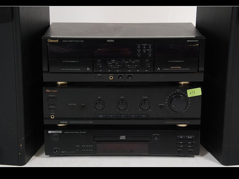 A fantastic 1980's separates stacking system in black consisting of a Sherwood D - 480 tape deck, - Image 2 of 5