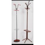 A retro mid century atomic hat / coat stand with chrome hooks together with a metal industrial coat