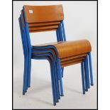 A set of four vintage mid 20th century church / village hall children's stacking chairs.