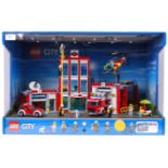 LEGO SHOP DISPLAY: An original Lego Shop Display cabinet, featuring City Set 60110 Fire Station.