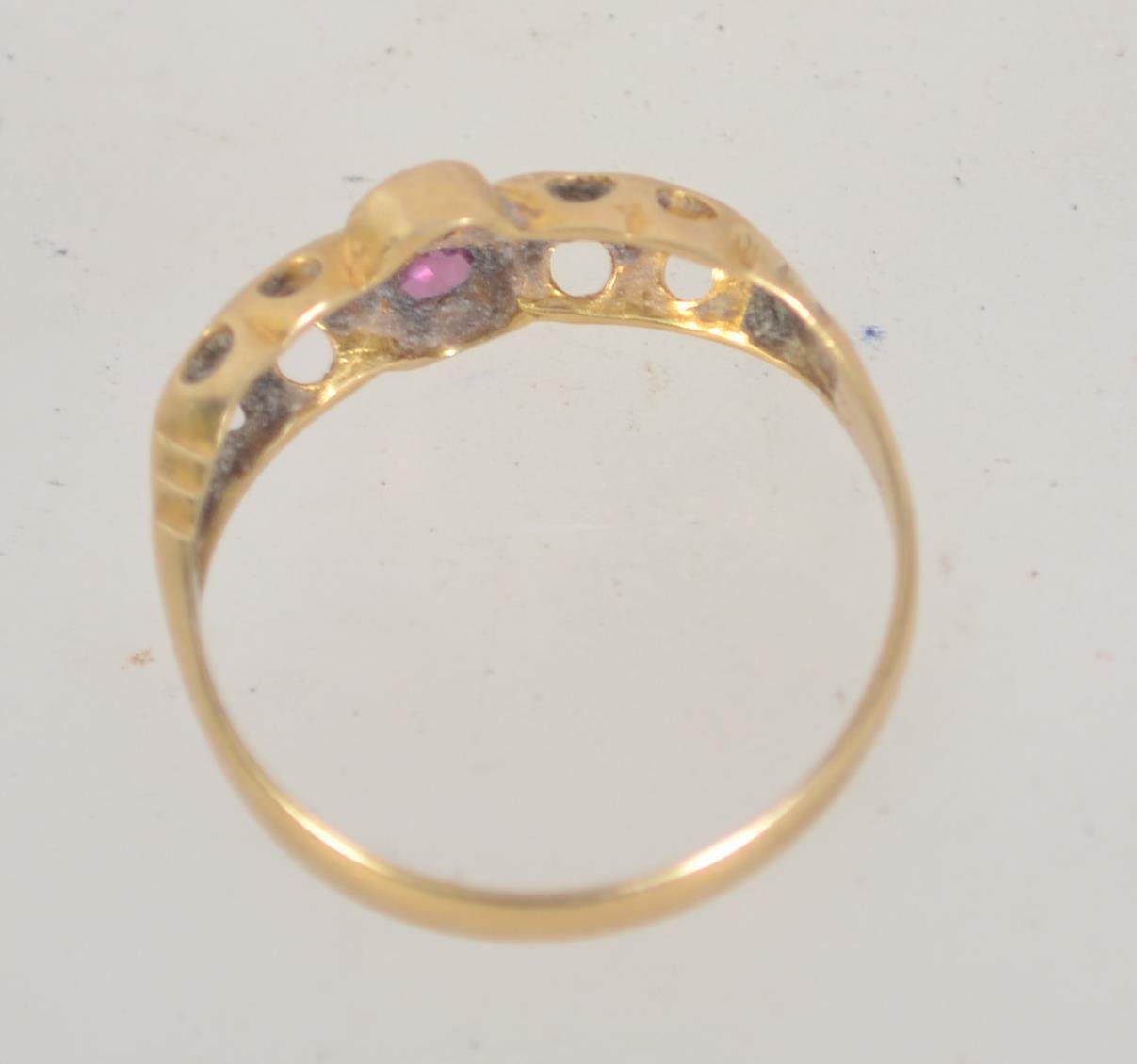 A hallmarked 18ct Edwardian pink stone and diamond ring. Hallmarked for Chester. Size P. - Image 2 of 3