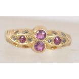 A hallmarked 18ct Edwardian pink stone and diamond ring. Hallmarked for Chester. Size P.