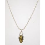 A hallmarked 925 silver and amber style pendant necklace.