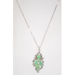 A 925 silver and jade style pendant necklace. The pendant in the form of foliates. Weight 5.8g.