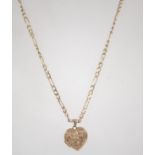 A hallmarked 9ct gold Figaro chain linked necklace with heart locket pendant inscribed ' Love You