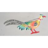 A vintage silver tone and enamel brooch in the form of a pheasant with marcasite set feathers and