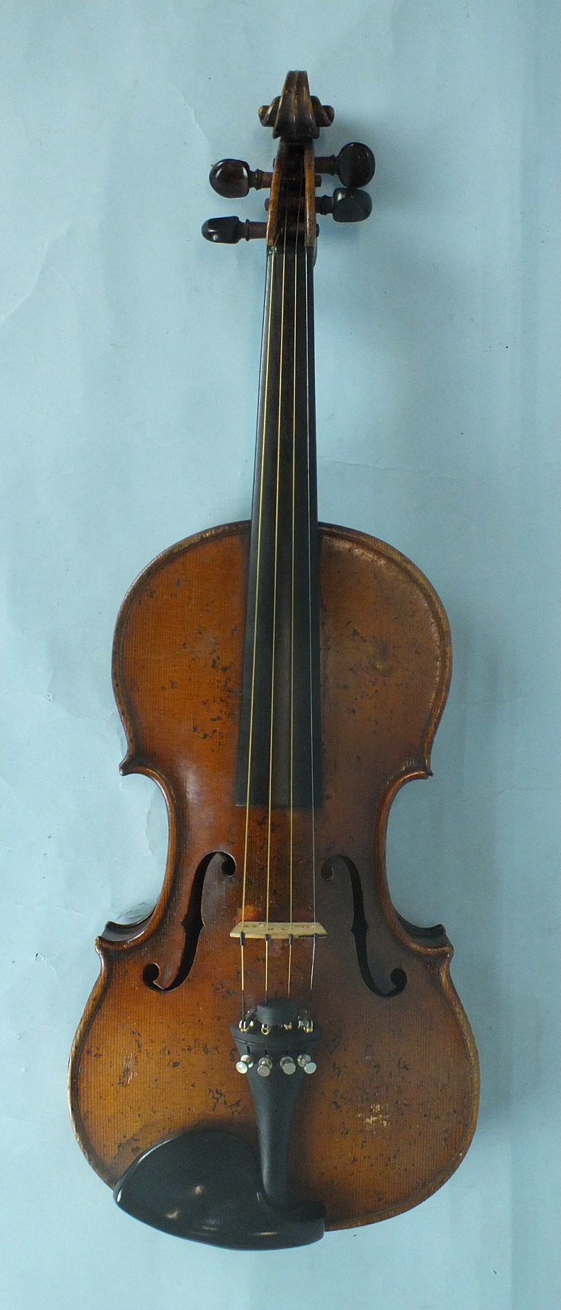 A two-piece violin, no label, back 36.5cm, cased and a Czechoslovakian Stradivarius copy two-piece - Image 4 of 7