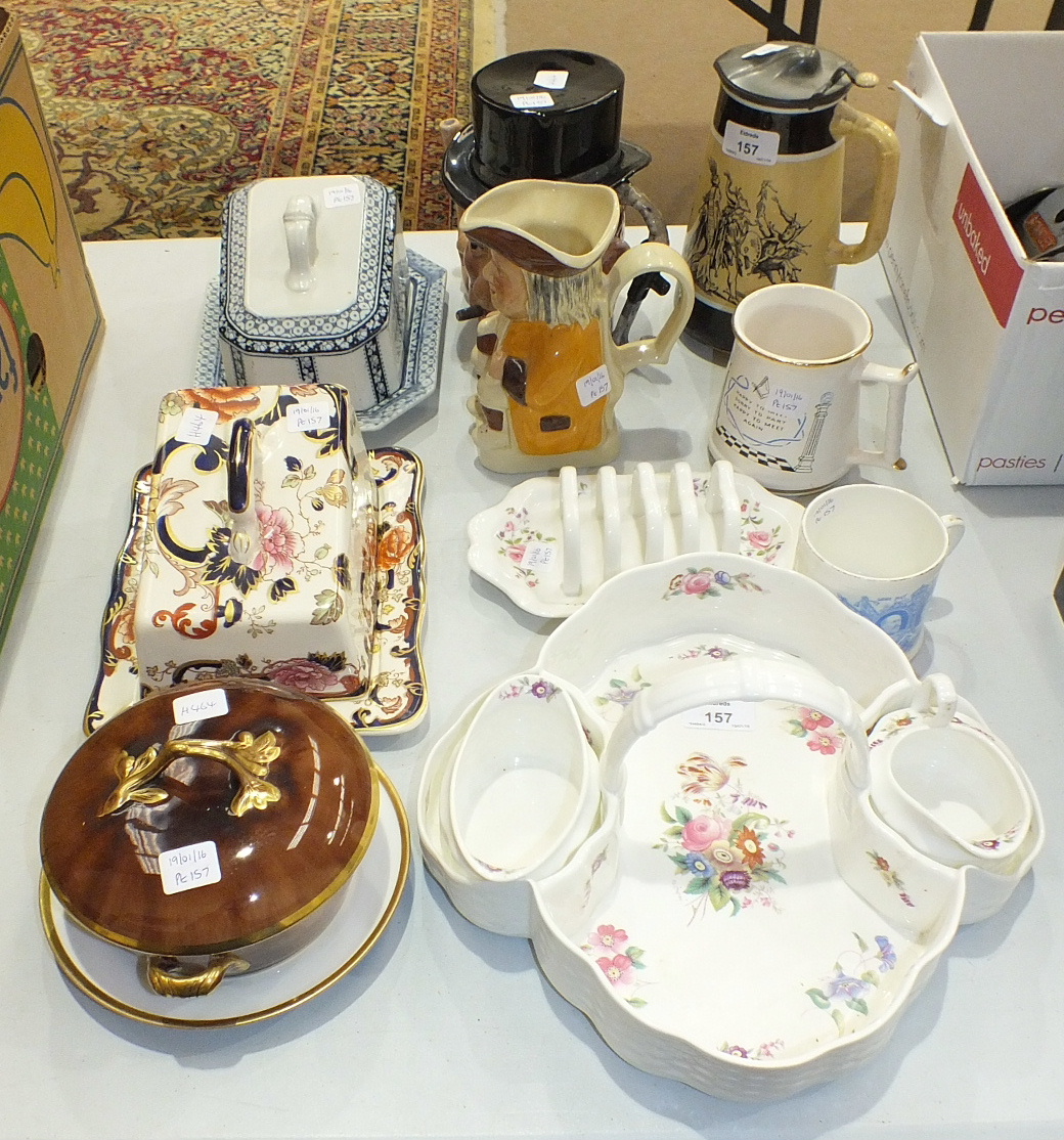 A Coalport strawberry dish with jug and basin, a Brownfield late-19th century carnival jesters