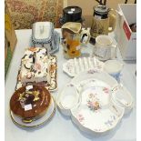 A Coalport strawberry dish with jug and basin, a Brownfield late-19th century carnival jesters