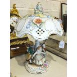 A 20th century Von Schievhulz German porcelain two-piece table lamp having four dancing children